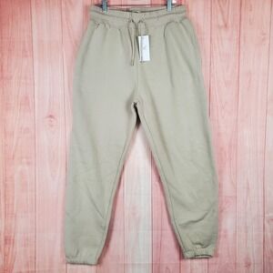 Staple Pigeon Jogger Pants Mens XL Beige Logo Cotton Fleece Lined Drawstring